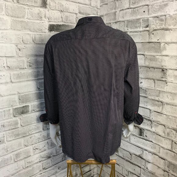 Au Noir Black White Contrasting Trim Flip Cuff Casual Button Down Shirt - Picture 7 of 15